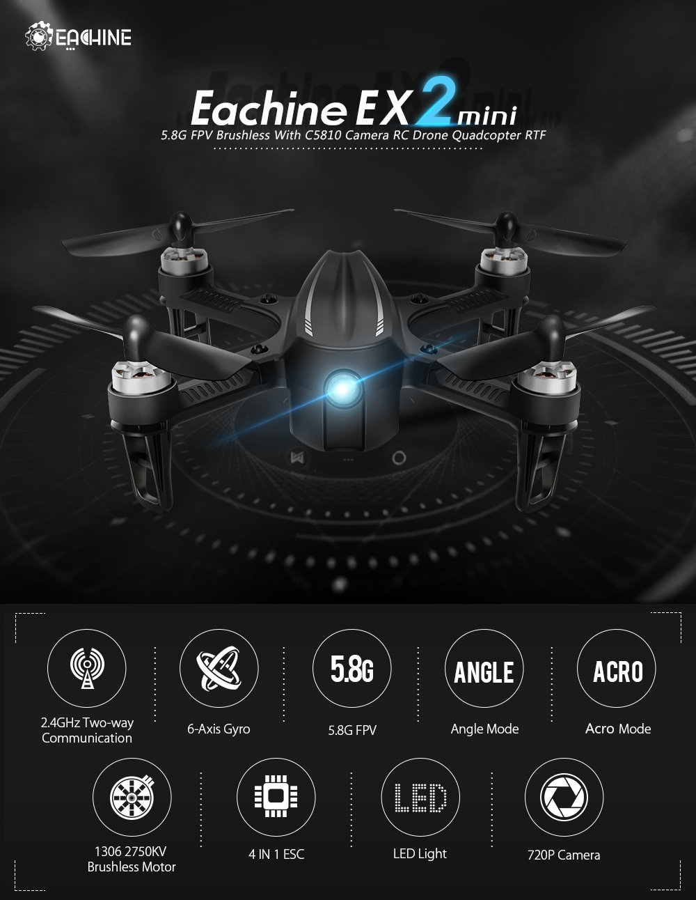 Eachine EX2mini Brushless 5.8G FPV Camera With Angle Mode Acro Mode RC Drone Quadcopter RTF