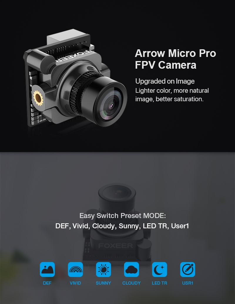Foxeer Arrow Micro Pro 1/3" CCD 1.8mm M8 Lens 4:3 600TVL PAL/NTSC FPV Camera with OSD Black/Blue/Red