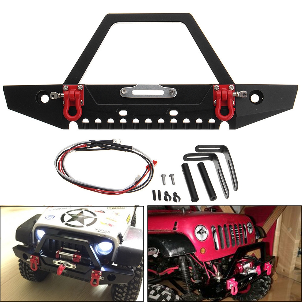 Aluminum Front RC Car Bumper With LED Light For Axial SCX10 Crawler 4WD Truck 1/10 RC Car