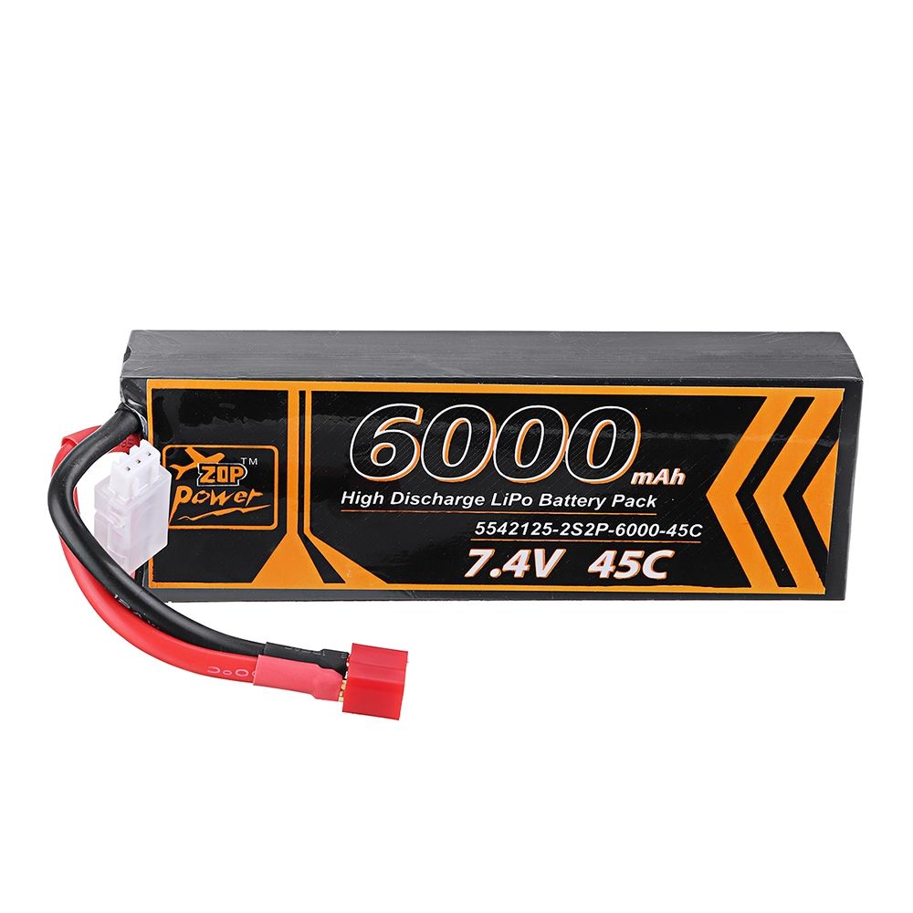 ZOP Power 7.4V 6000mAh 45C 2S Lipo Battery T Plug for RC Car