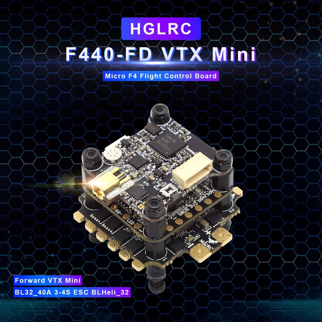 HGLRC XJB F440-Forward VTX Mini 20x20mm Stack F4 V2 Flight Controller & 40A BL_S ESC & 25/100/200/350mW VTX for RC Drone