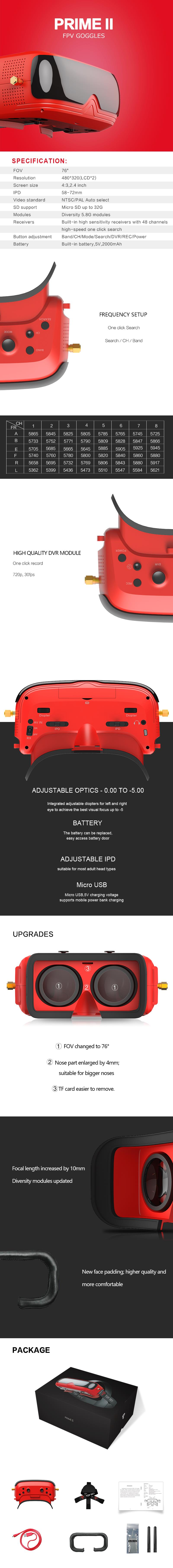 TOPSKY PRIME II FPV Goggles 480*320 Display 58-72mm IPD 5.8Ghz 48CH Diversity RF with DVR Built-in Replaceable 5V 2000mAh Battery for FPV Racing Drone