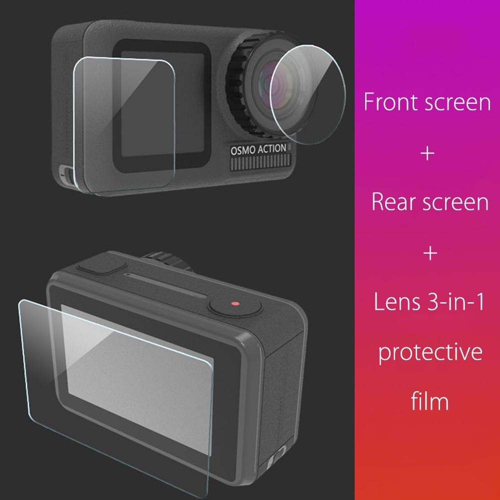 2.5D 3 in 1 Anti-Scratch Transparent Tempered Glass Screen Protector Lens Protective Film Sets Clear for DJI OSMO ACTION Camera
