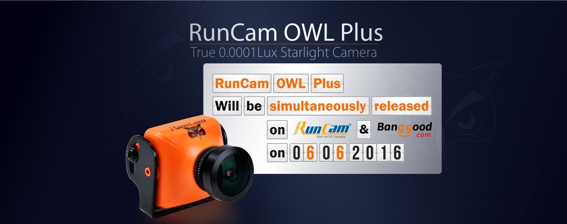 RunCam OWL PLUS 700TVL 0.0001 LUX FPV Camera FOV 150° Wide Angle F2.0 lens IR Blocked 5-22V