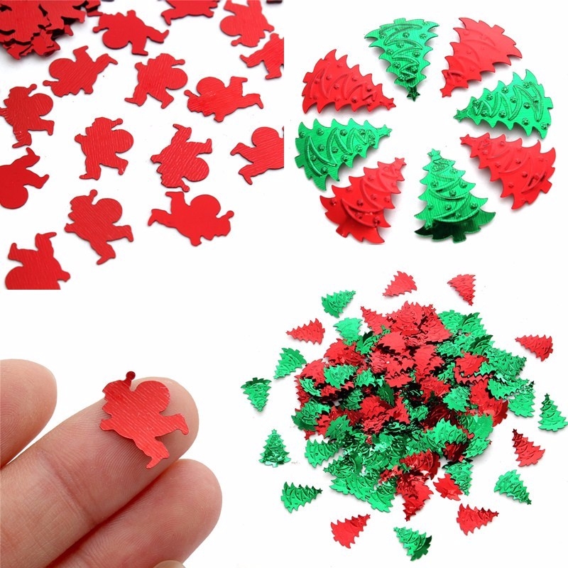 800-1000PCS Mixed Random Green Red Christmas Tree Santa Clause Plastic Confetti Decoration