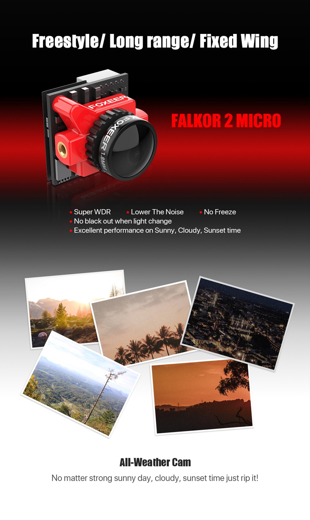 Foxeer Micro Falkor 2 1200TVL FPV Camera PAL/NTSC 16:9/4:3 GWDR No Freeze for FPV Racing RC Drone