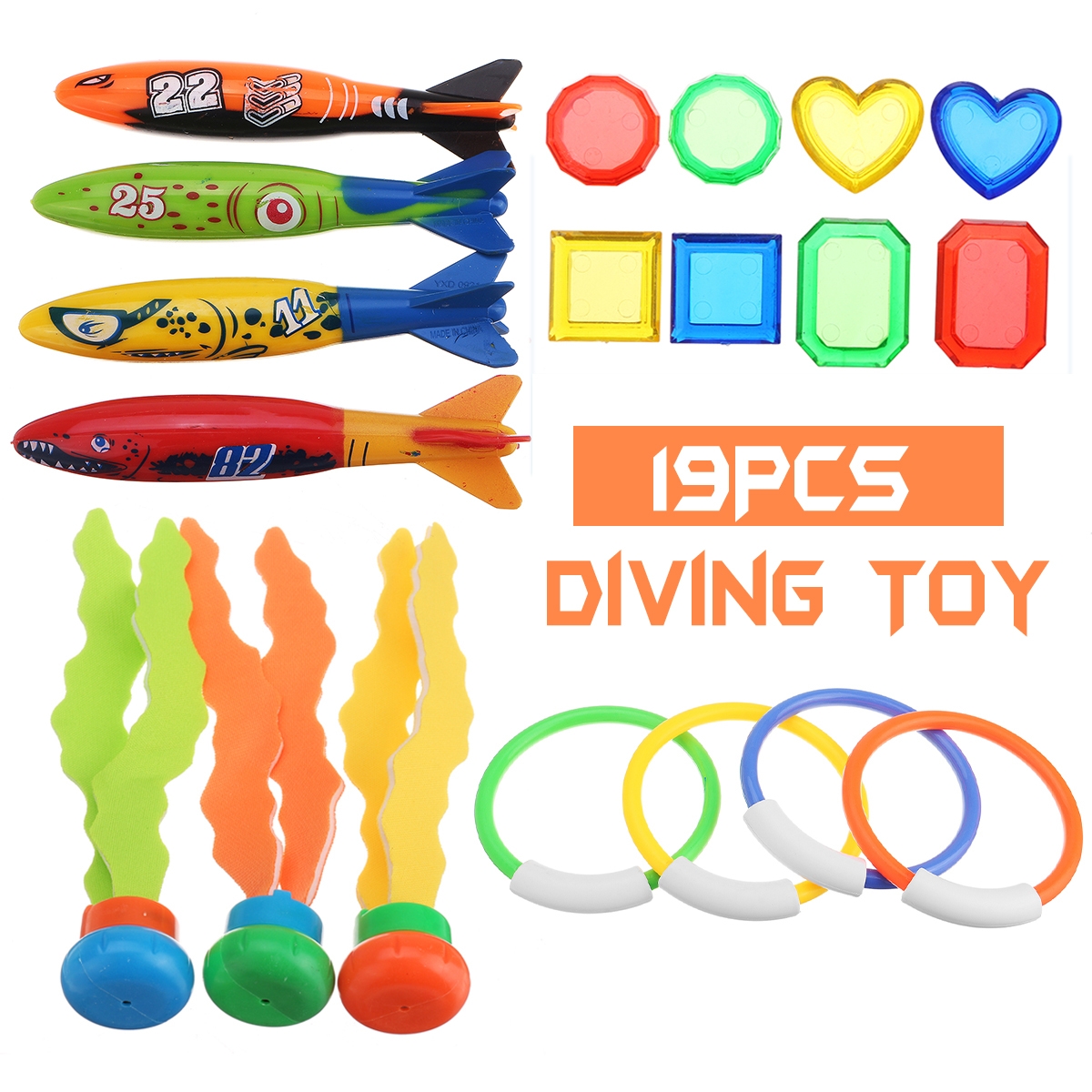 19PCS Swimming Pool Underwater Diving Toys Water Play Toys for Kids