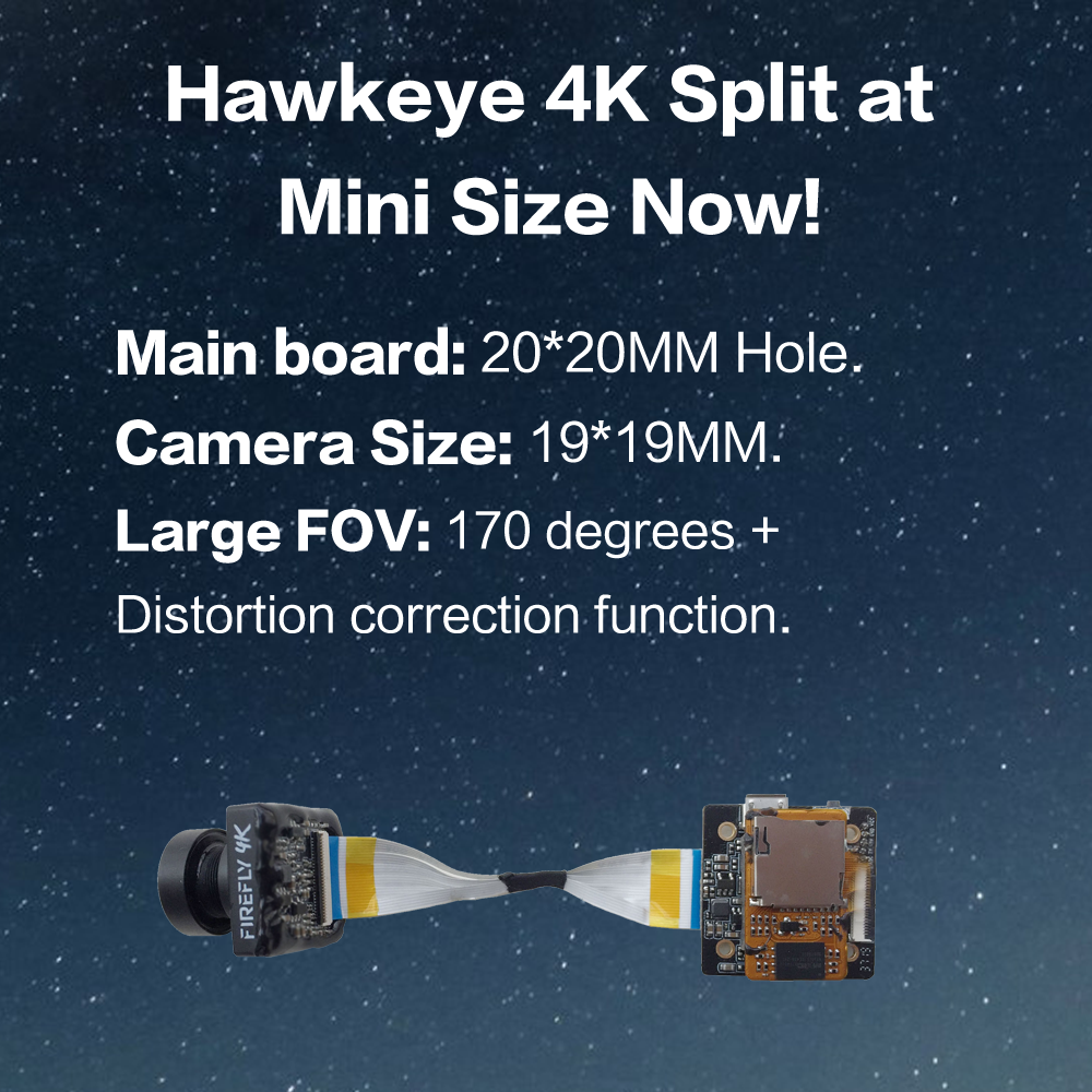 Hawkeye Firefly Split Mini Version 4K 160 Degree HD Recording DVR FPV Camera WDR Single Board Built-in Mic Low Latency TV Output for RC Drone Airplane