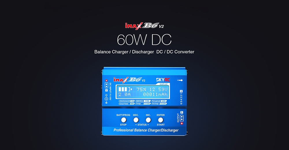 SKYRC iMAX B6 V2 60W 6A DC 2.5mm/XT60 Dual Input Battery Balance Charger Discharger with XT60 Output for Lipo/Li-ion/LiHV/LiFe/NiMh Battery