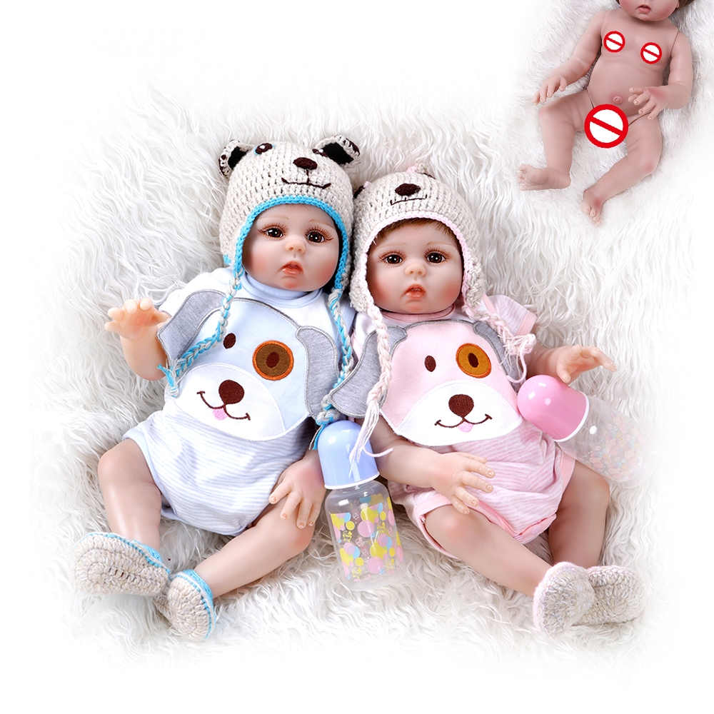 NPK 48cm Premie Doll Reborn Baby Pink and Blue Sweet Twins Body Soft Silicone Bath Toys
