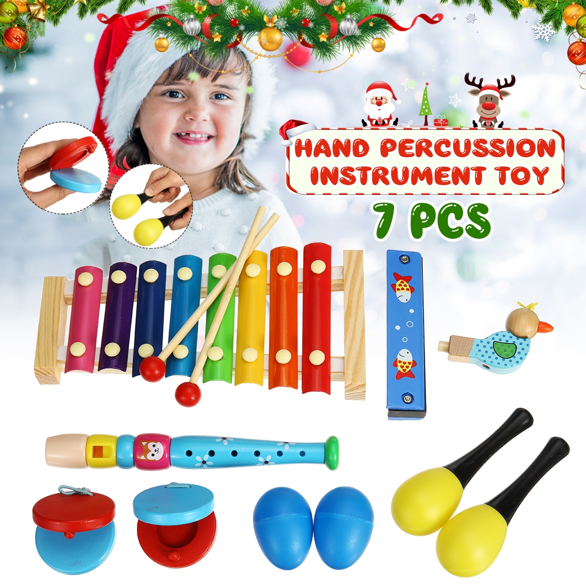 7 Pieces Orff Musical Instruments Set Kids Puzzle Percussion for Children's Sensing Practice