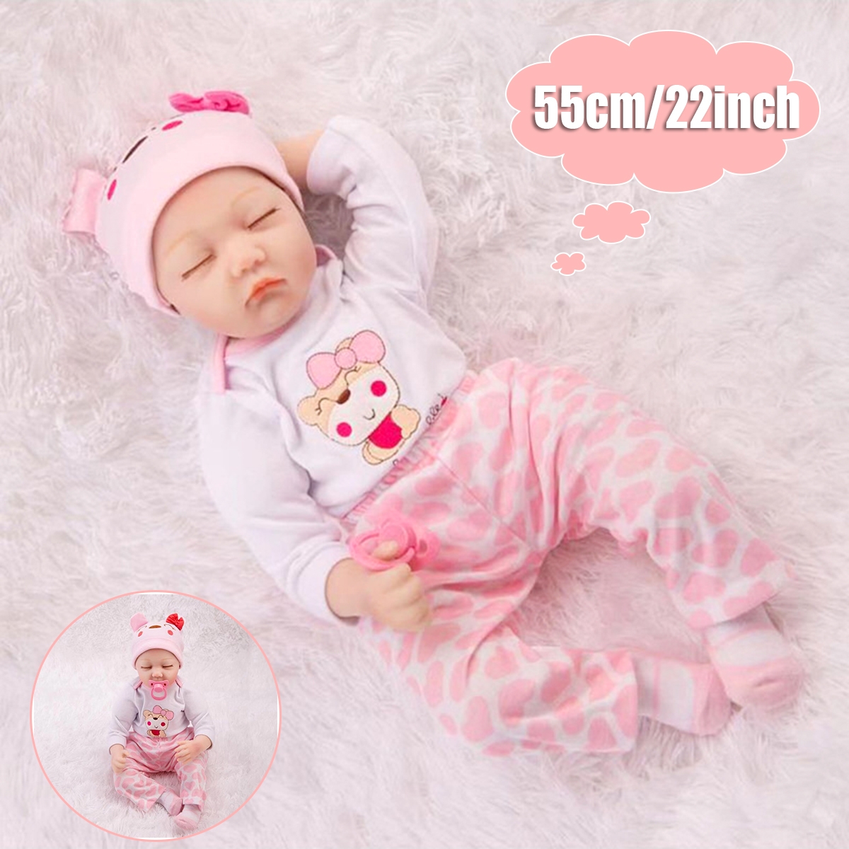55CM Handmade Soft Silicone Realistic Cute Reborn Baby Doll for Kids Xmas Gift