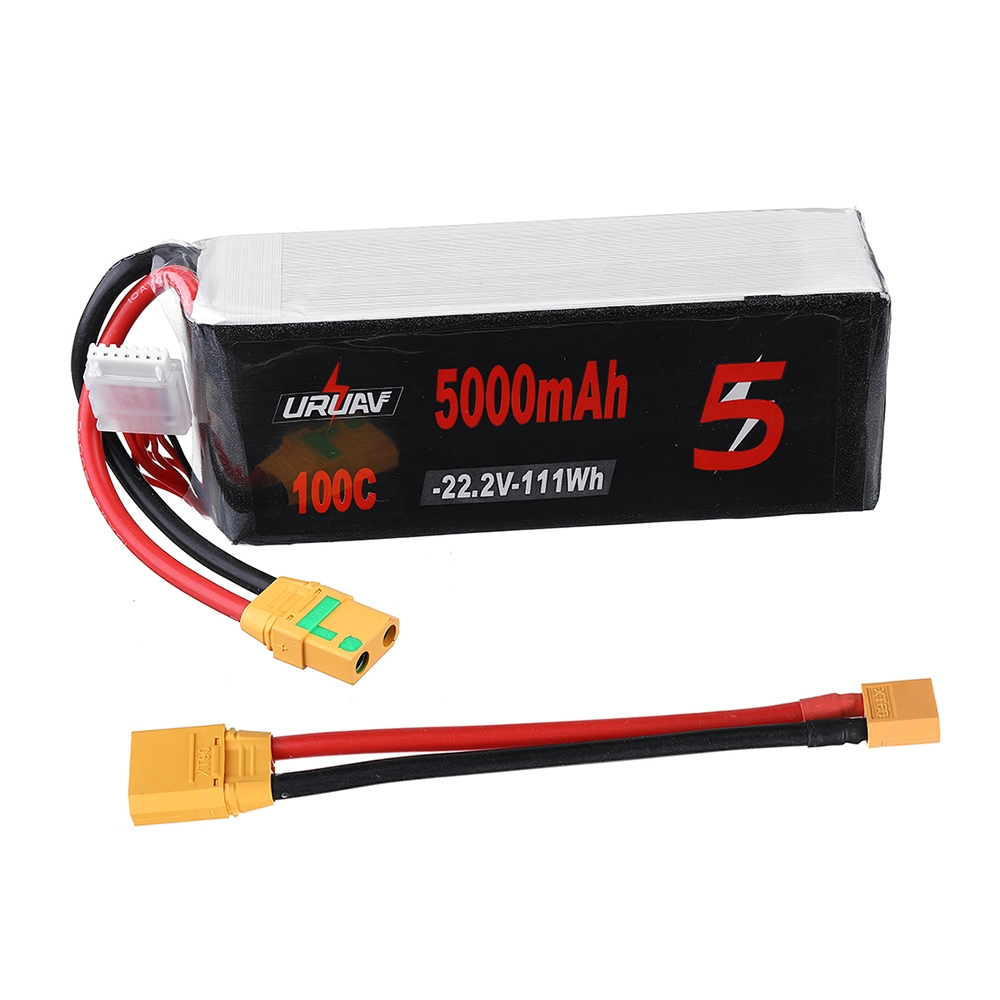 URUAV 22.2V 5000mAh 100C 6S Lipo Battery XT90 Plug with XT90 to XT60 Adapter Cable for RC Drone