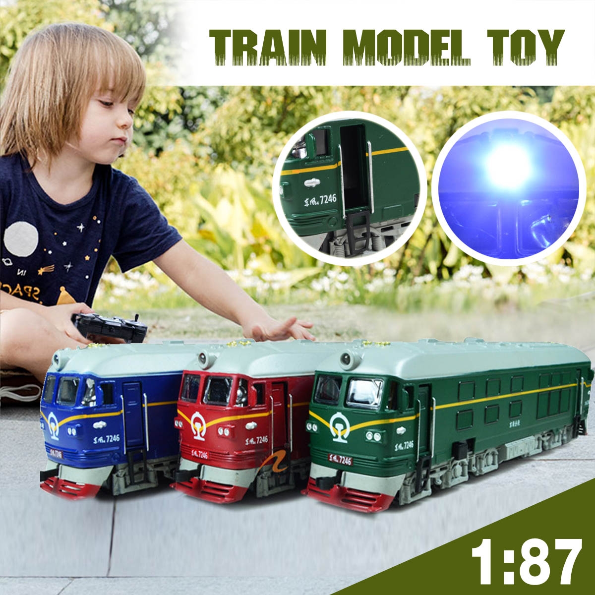 1:87 Simulated Alloy Train Locomotive Pull Back Diecast Model with Sound Music Lights Toy