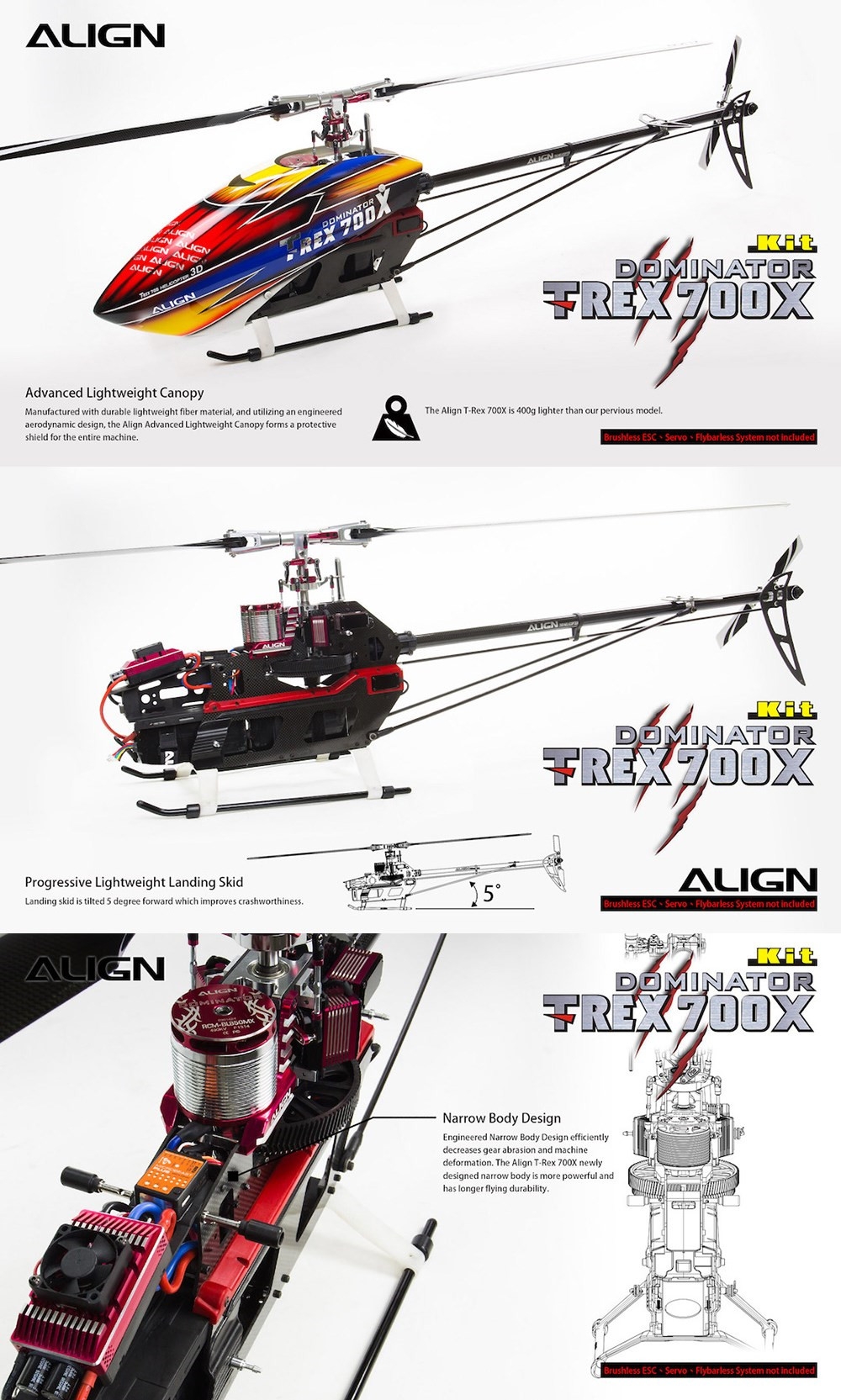 ALIGN T-REX 700X 6CH 3D Flying RC Helicopter Super Combo With Brushless 490KV Motor Servo ESC Flybarless System