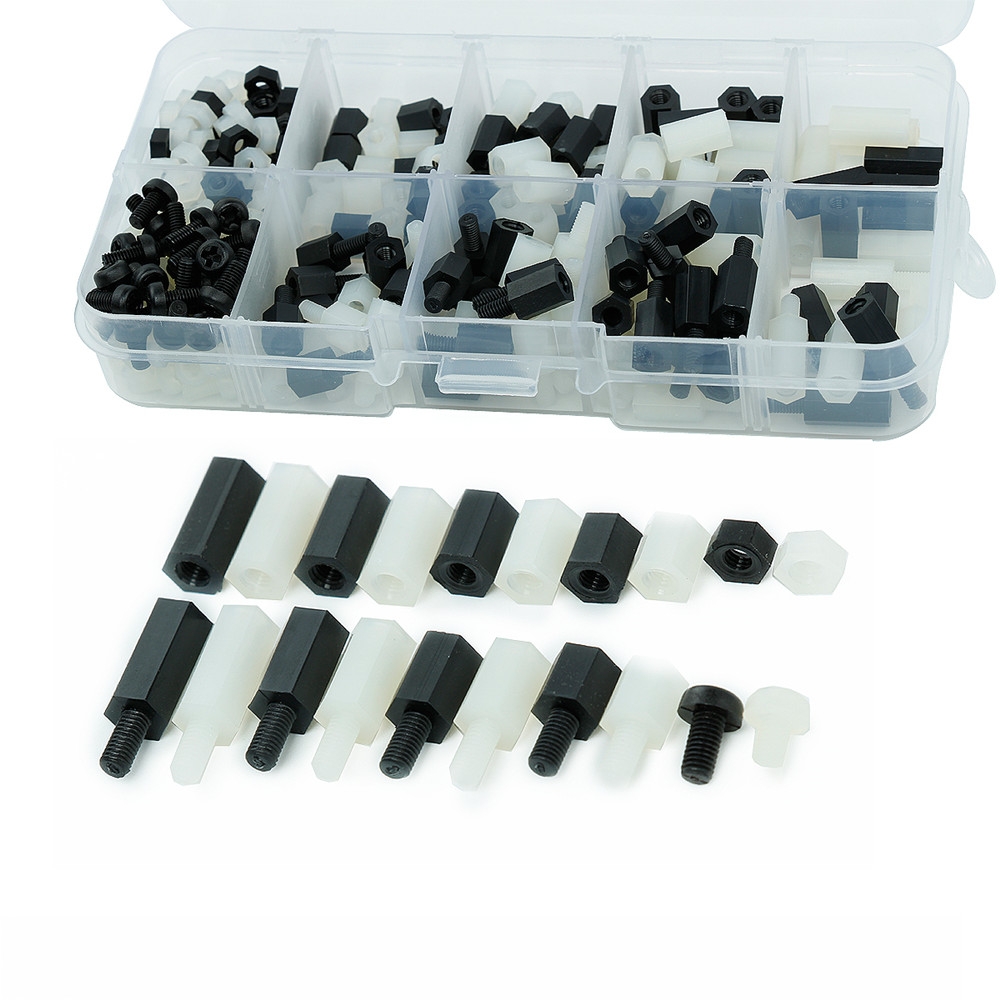300pcs Nylon Plastic Screw Nuts M3 Screw Kit Black and White