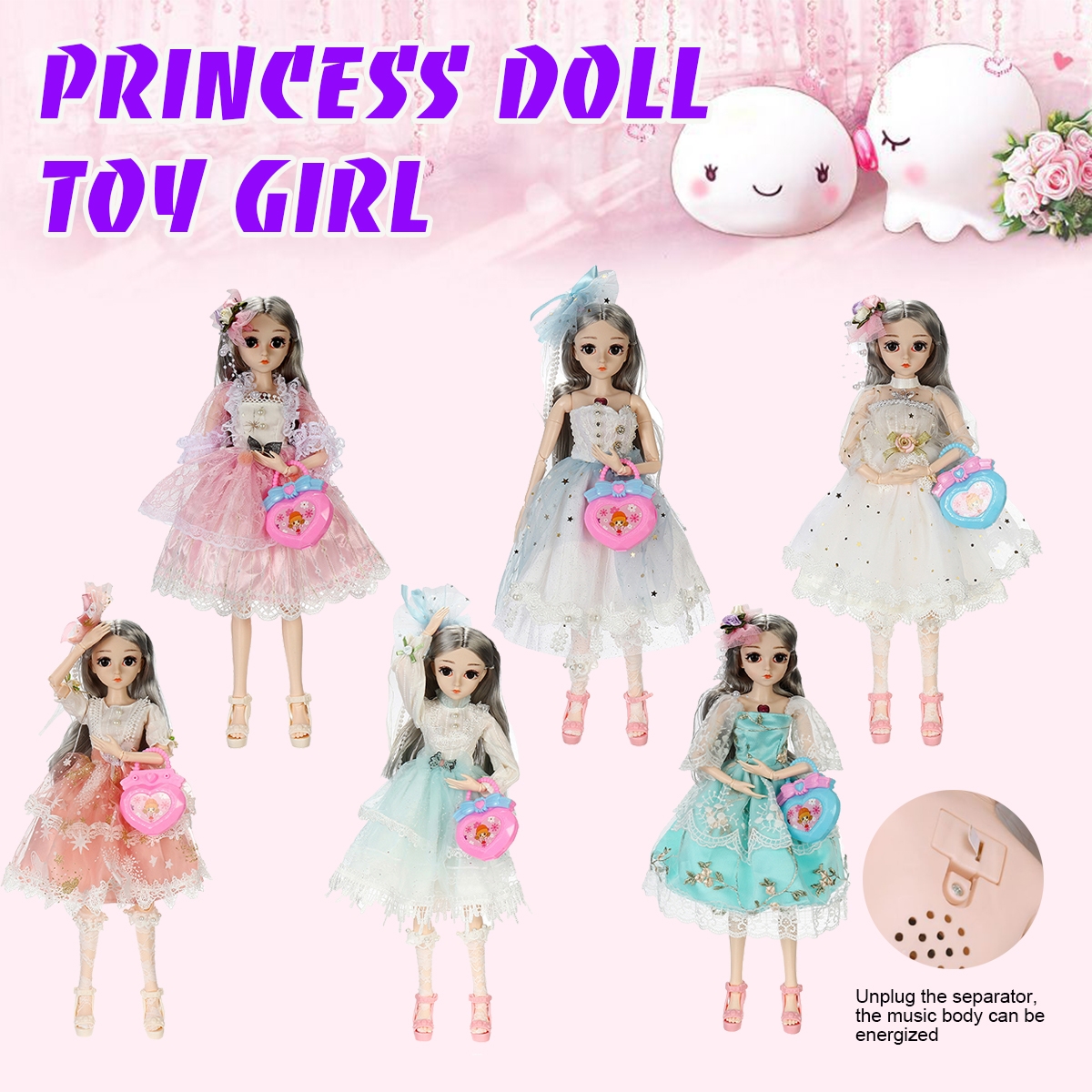26 Joints Rotatable Princess Doll Action Figure Model Toy with Sound Light for Kids Gift