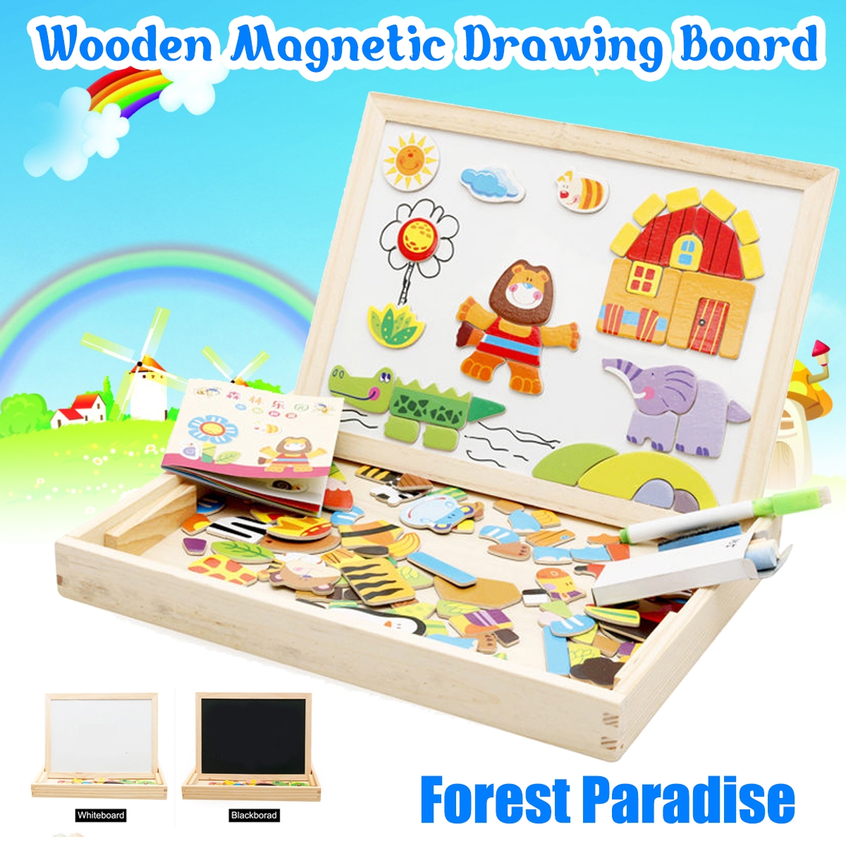 Wooden DIY Magnetic Drawing Board Forest Paradise Children's Early Educational Learning Toys