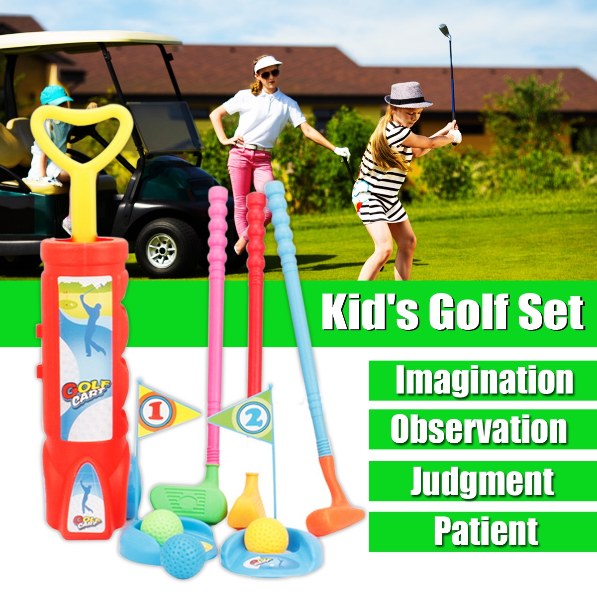 Children's Golf Sports Toy Set with Cart Net Bag Packaging Toys