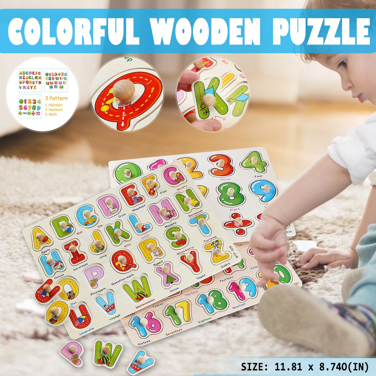 Colorful Wooden Alphabet/Math/Number Jigsaw Puzzle Toy Intelligence Early Education Toys