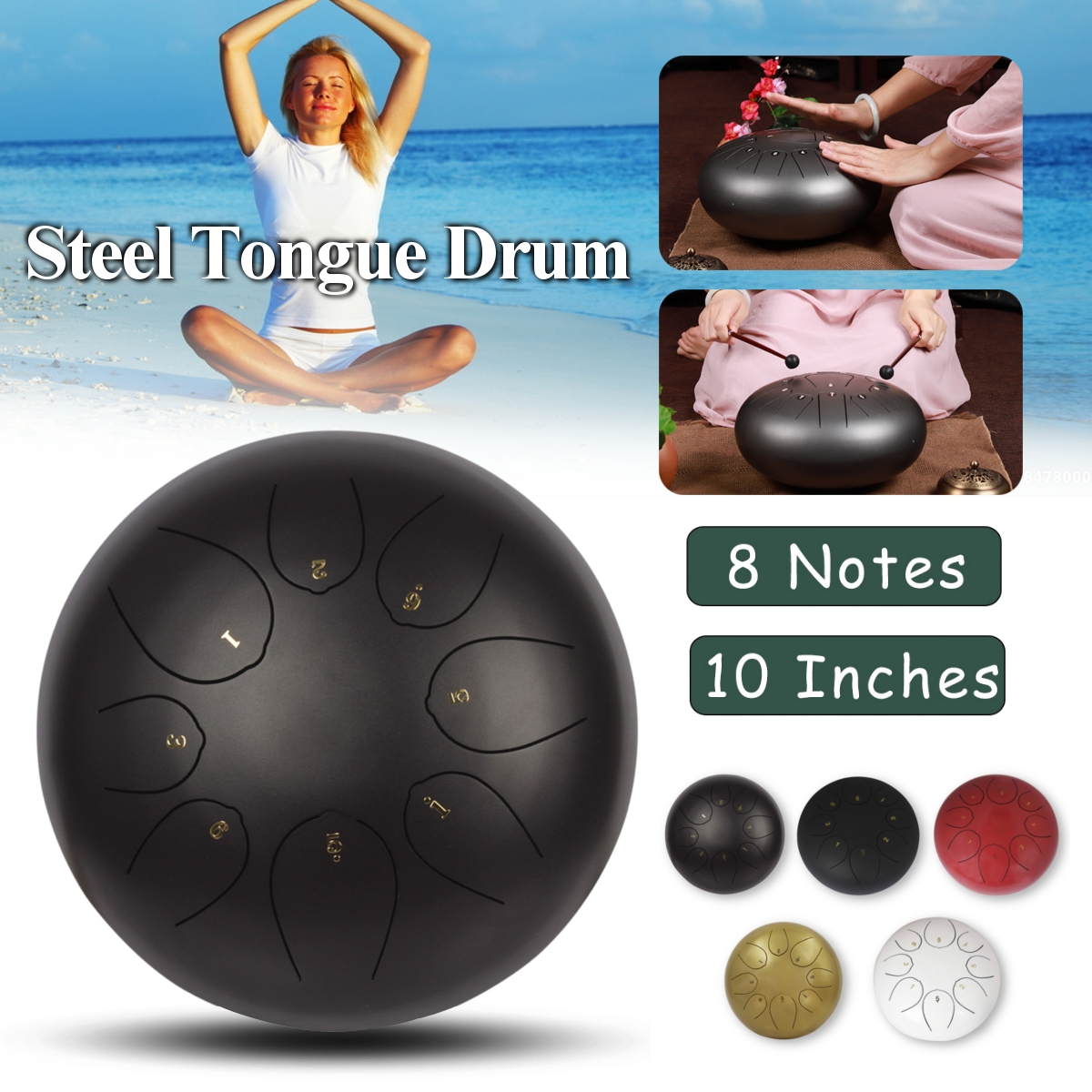 10'' Mini Steel Tongue Drum 8 Notes Handpan Drum Tankdrum Musical Instrument