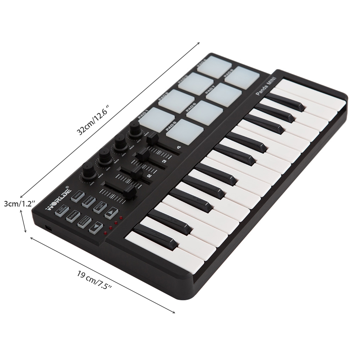 WORLDE Panda USB 25-Key MIDI Keyboard Controller w/Drum Pad Portable Trigger
