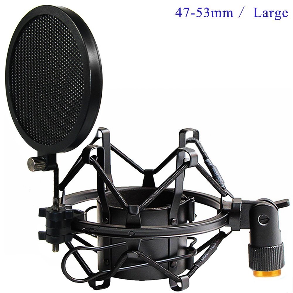 NASUM Anti Vibration Suspension Microphone Shock Mount with Filter Mic Windscreen Shield