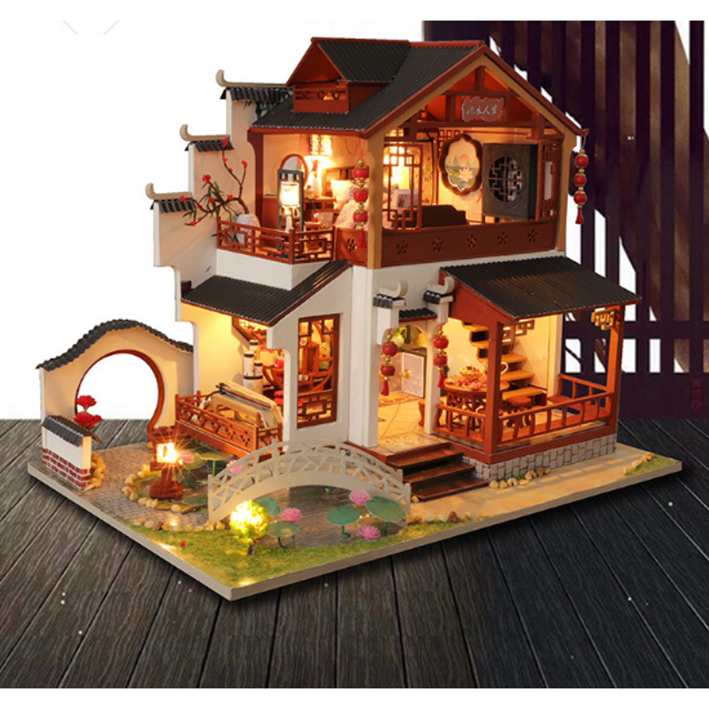 Wooden DIY Doll House With Furniture Zhao Hua Xi Shi Retro Chinese Style Antique Architecture Loft Doll House Indoor Toys