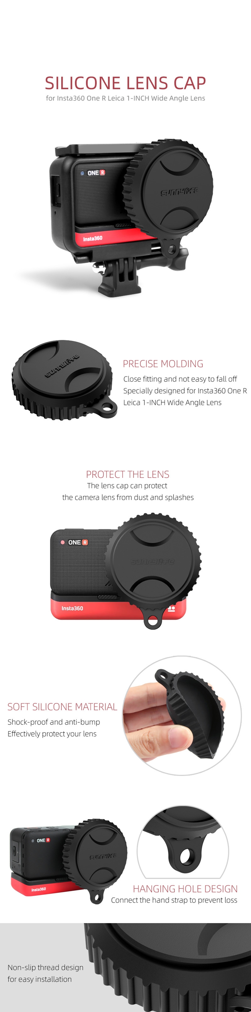 Sunnylife Silicone Camera Lens Cap Dust-proof Protector Protective Cover Guard Case for Insta360 One R Camera 1-Inch Wide Angle Version