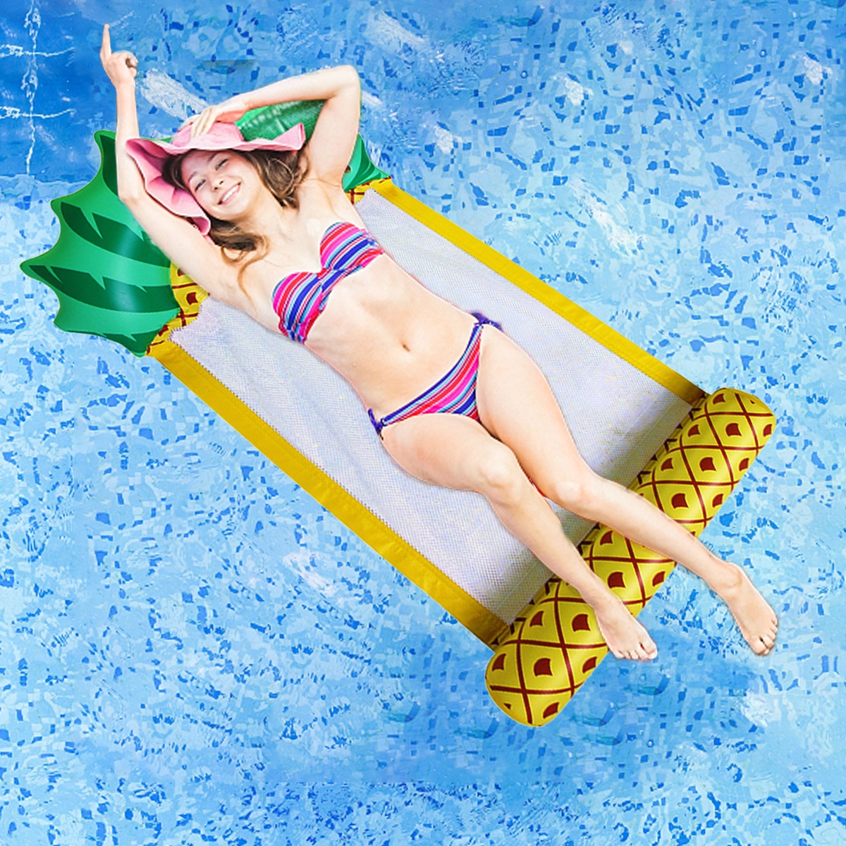 138*79CM Summer Foldable Pineapple Water Hammock Swimming Pool Inflatable Cushion Floating Lounge Chair Toy