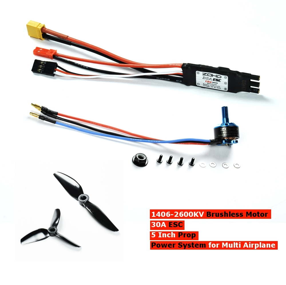 ZOHD 1406-2600KV Brushless RC Motor + 30A ESC + 5 Inch Prop Power System Combo