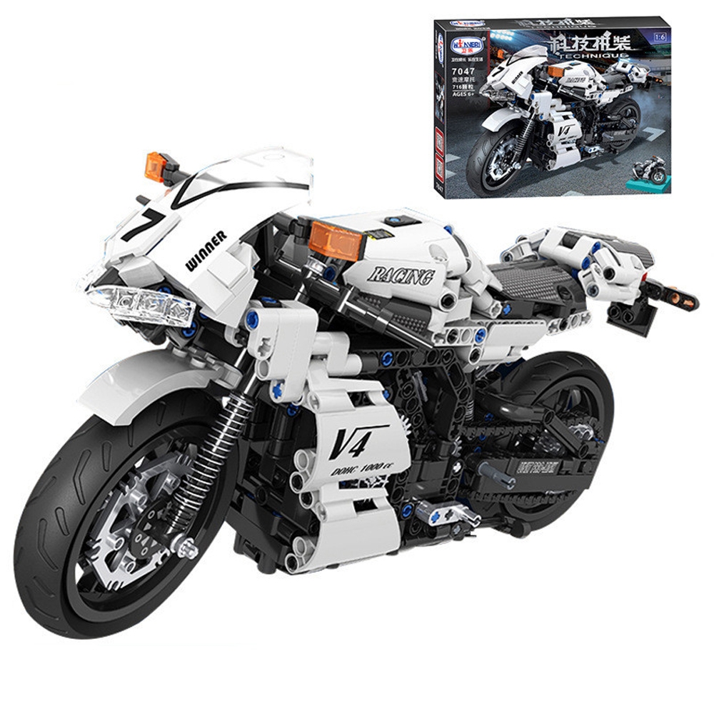 716 Pcs 1:6 7047 3D Competitive Motorcycle Model DIY Hand-assembled Mechanical Technology Blocks Educational Toy for Kids