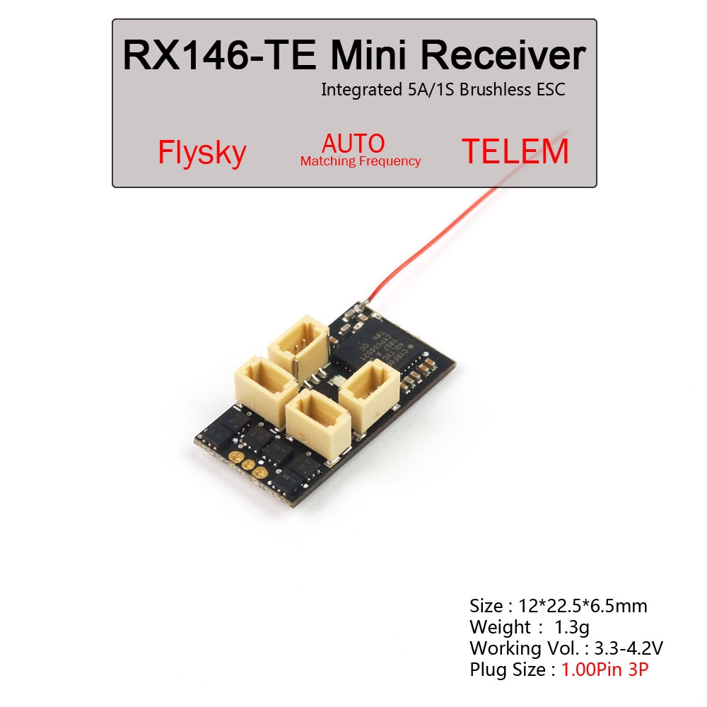 AEORC RX146-E/TE 2.4GHz 5CH Mini RC Receiver with Telemetry Integrated 1S 5A Brushless ESC Supports FlySky for RC Drone