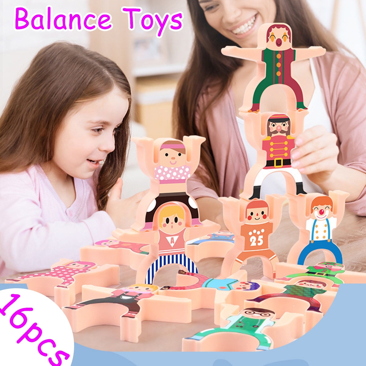 16 Pcs Wooden Stacking Game Balance Building Block Game Toddler Puzzle Play Educational Toy for Kids Gift