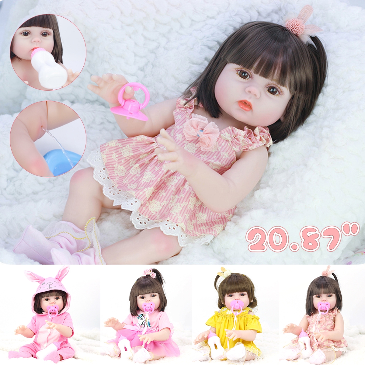 53CM Cute Soft Silicone Vinyl Lifelike Realistic Head Moveable Multi-function Reborn Baby Doll Toy