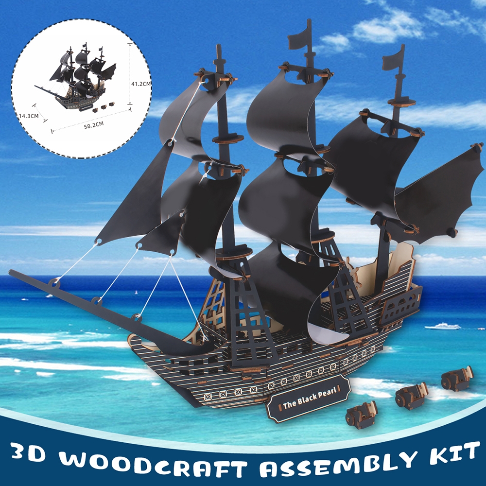 3D Woodcraft Assembly Kit Black Pearl Pirate Ship For Children Toys