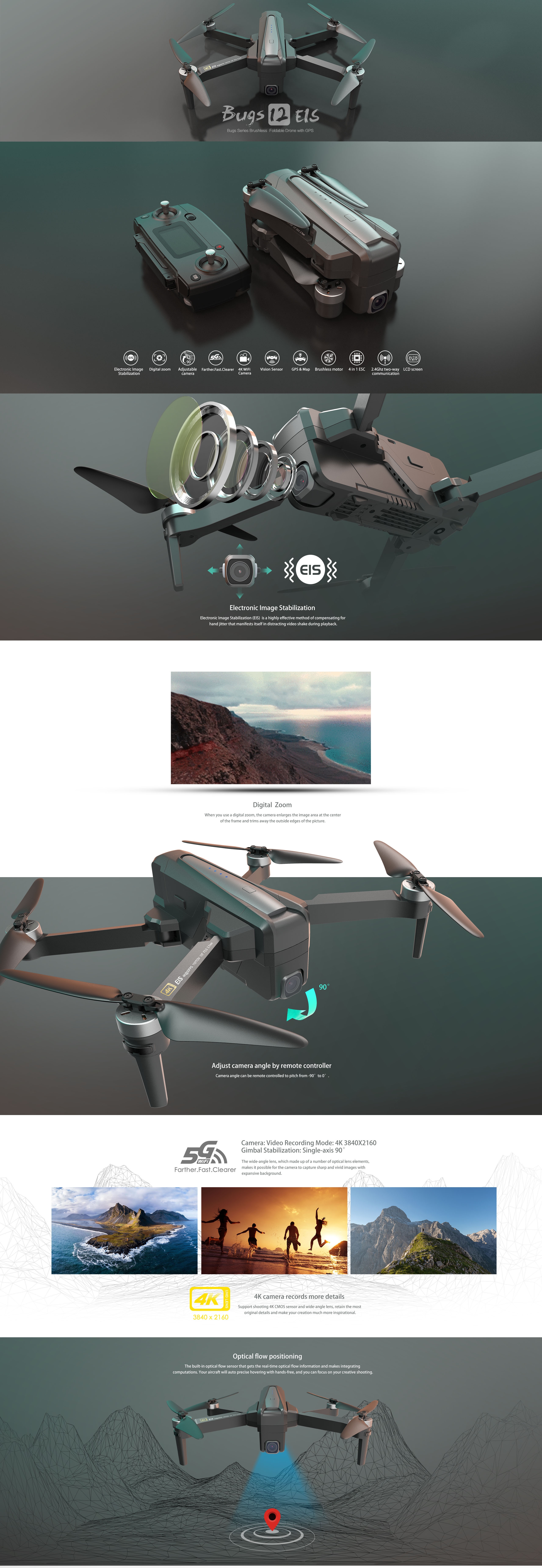 MJX B12 EIS With 4K 5G WIFI Digital Zoom Camera 22mins Flight Time Brushless Foldable GPS RC Quadcopter Drone RTF