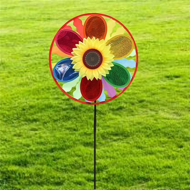 Sunflower Windmill Wind Spinner Rainbow Wheel Whirligig Garden Lawn Yard Decor