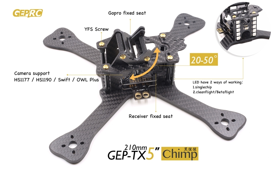 GEPRC GEP-TX Chimp 4 5 6 Inch 180MM 210MM 230MM Carbon Fiber Frame Kit with PDB LED XT60 Camera Moun
