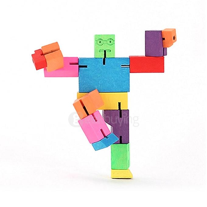 Loner Robot Wood Cube Puzzle Magic Cube Wooden Folding Educational Toy - Multicolor