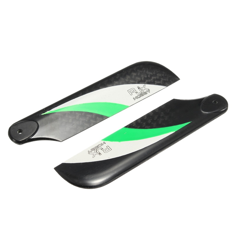 A Pair RJX Vector Green White 68mm Tail Carbon Fiber Blades for 470 Helicopter Version B