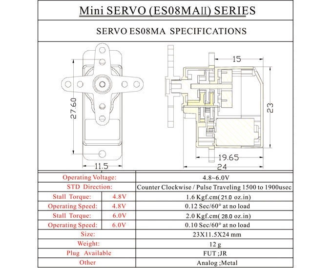 5PCS EMAX ES08MA II 12g Mini Metal Gear Analog Servo for RC Model