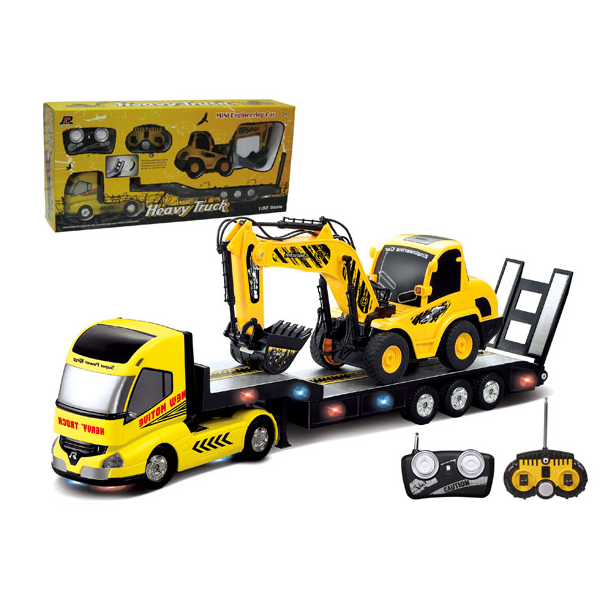 QINGYI MINI RC Toy 1:32 6CH RC Trailer With 1:20 6CH RC Digger  