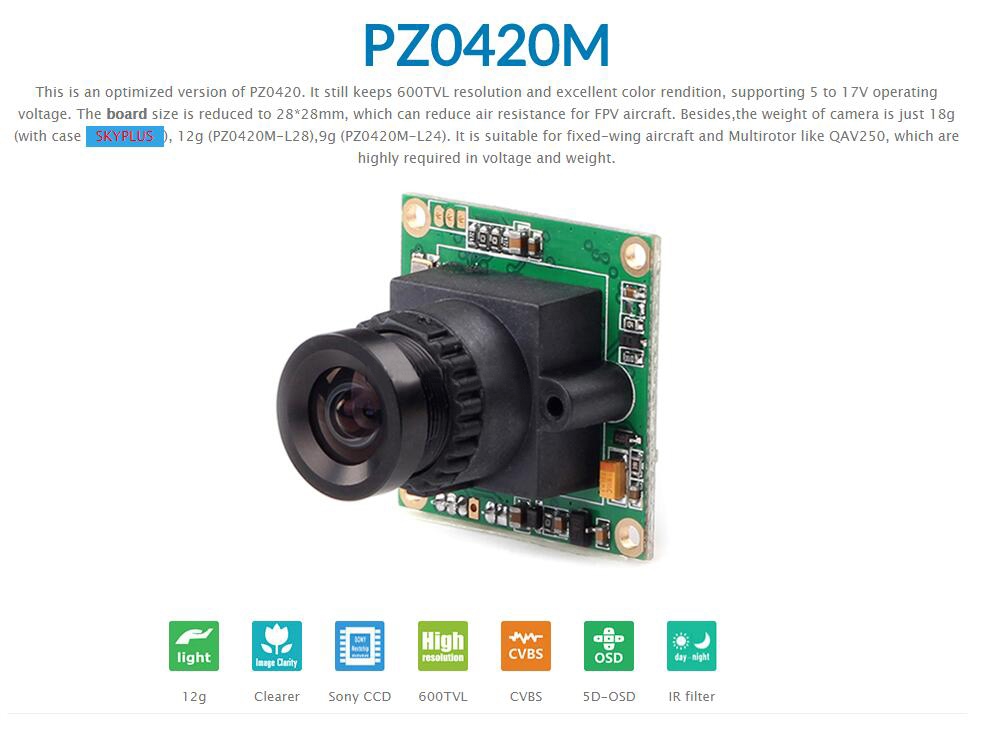 RunCam PZ0420M-L28 2.8mm 600TVL 86 Degree 1/3 CCD FPV Camera IR Block 5-17V NTSC PAL
