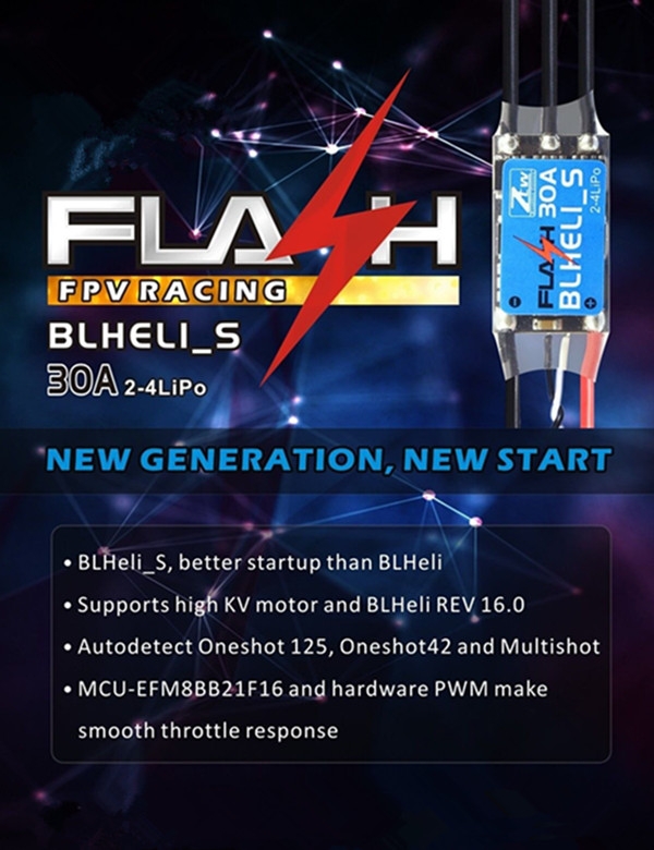 ZTW Flash Series 30A BLHeli_S OPTO ESC 2-4S Support Oneshot 125 Oneshot42 and Multishot