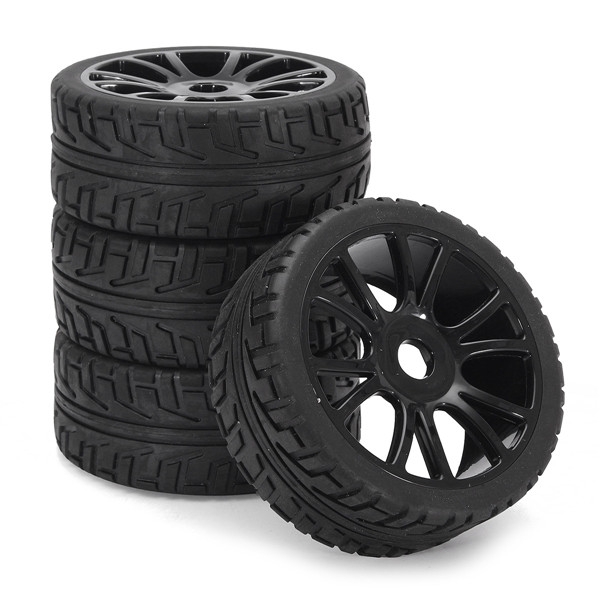 4PCS 17mm Hub Wheel Rim & Tires HSP 1:8 Off-Road RC Car Buggy Tyre Black