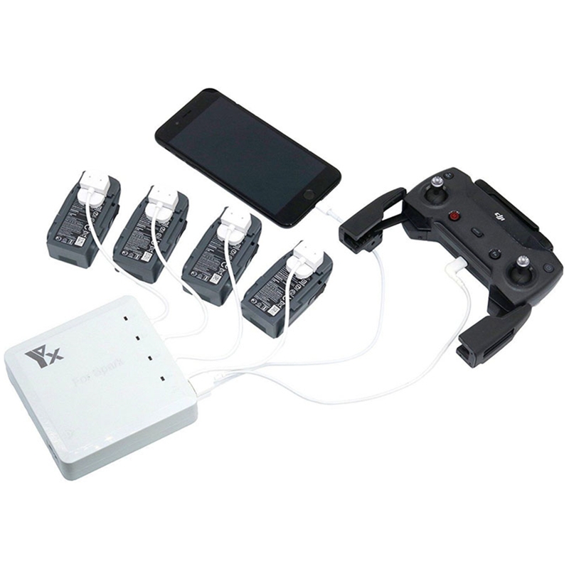 6 In 1 Multi Battery Dual USB Remote Controller Phone Charger Hub Parallel For DJI Spark Drone