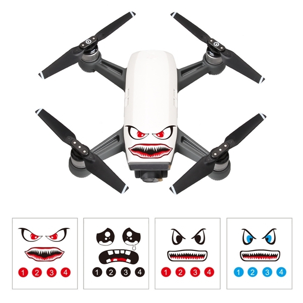4x Shark Face PVC Eyes Skin Sticker Decal For DJI Spark Drone Body & Battery