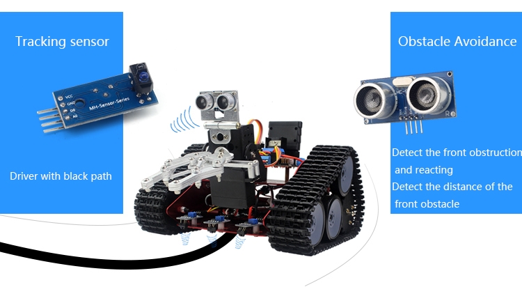 DIY Intelligent Transport Track Robot Car With APP Control Obstacle Avoidance