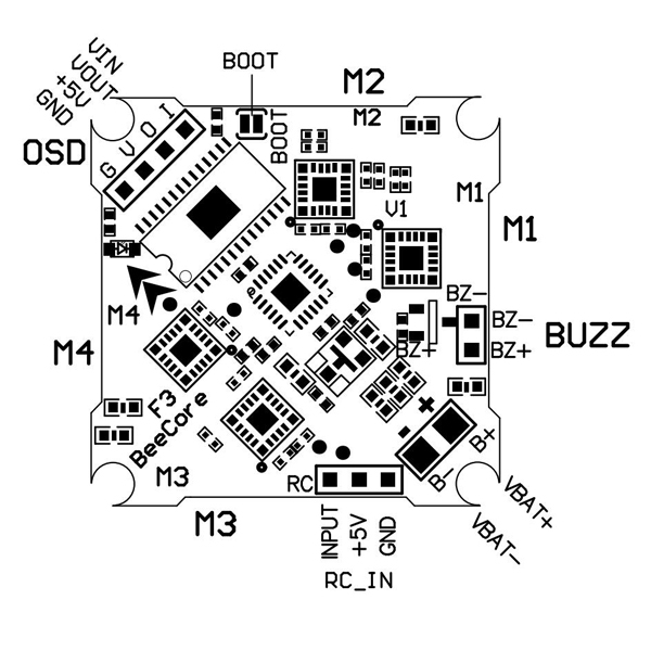 BeeCore OMNIBUS F3 V1 Flight Controller Built-in OSD Integrated 5A Blheli_S DSHOT600 Brushless ESC